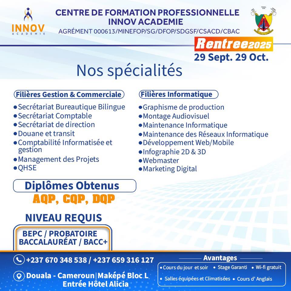 Rentrée Académique 2026-2027 : Construisez votre avenir professionnel avec Innov Académie